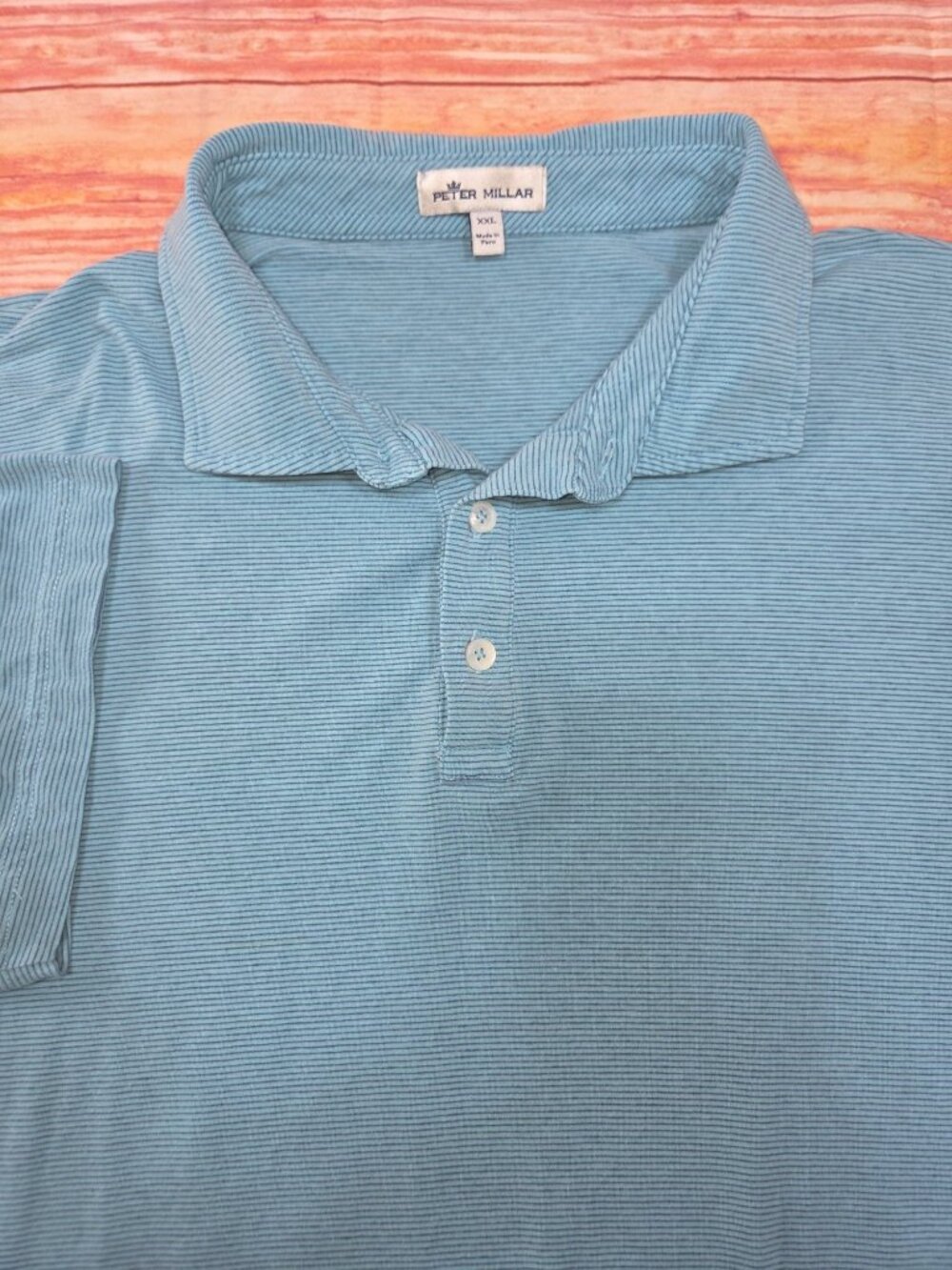 Peter Millar Mens Aqua Striped Polo XXL Pima Cotton Blend